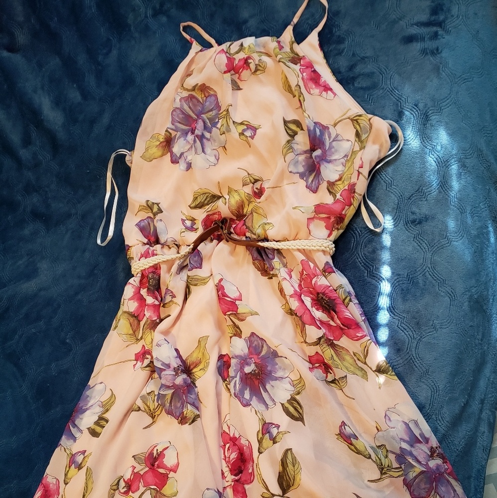 Peach floral mini dress